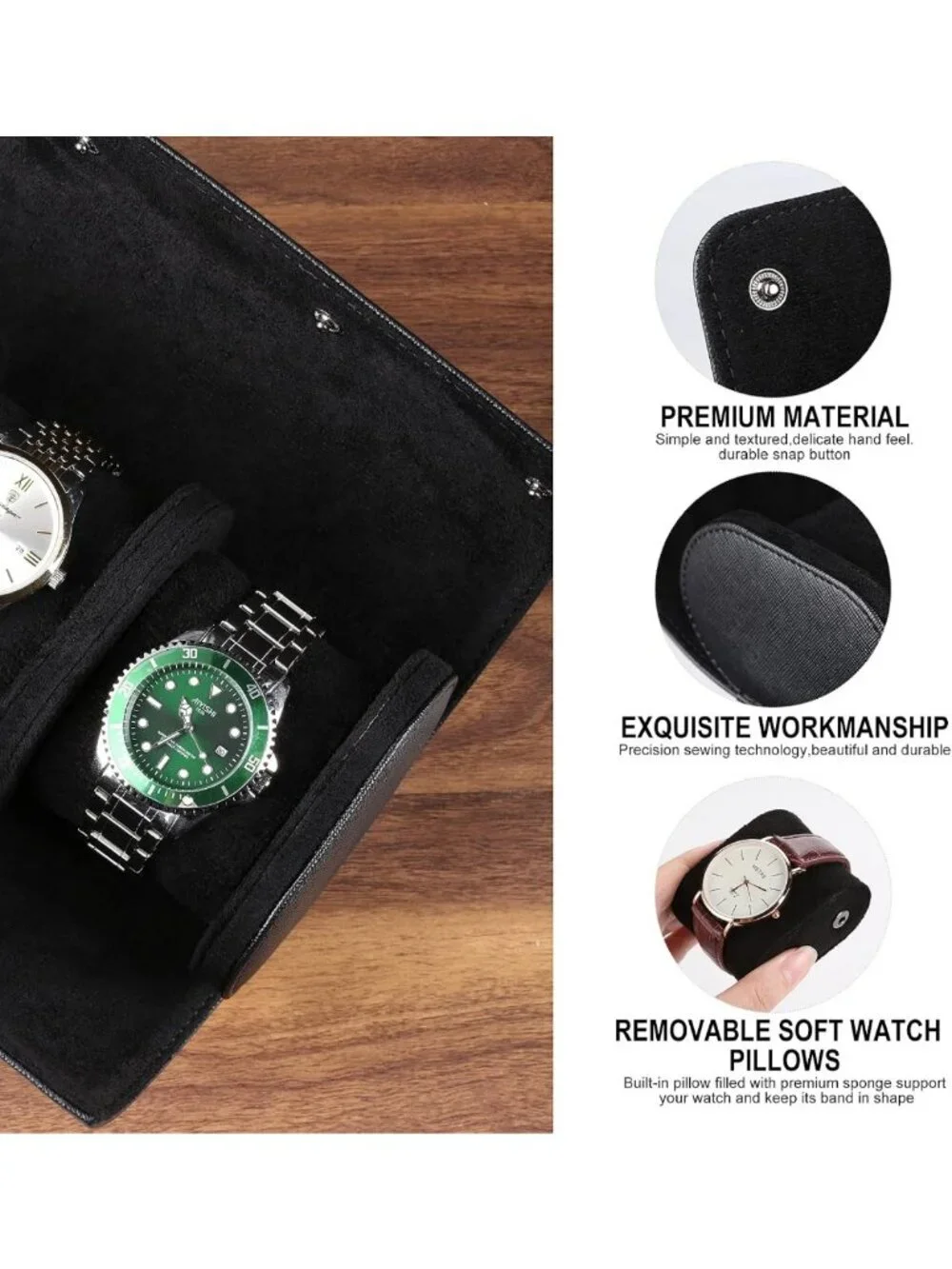 Luxury Leather Watch Roll Case for 3 | Portable Organizer for Travel & Home